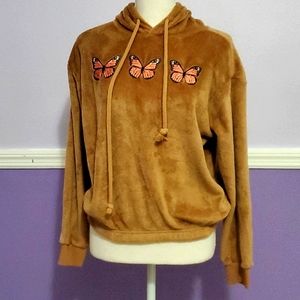 Mighty Fine Retro Y2K Camel Velour Butterfly Oversized Girlies Pullover Hoodie S